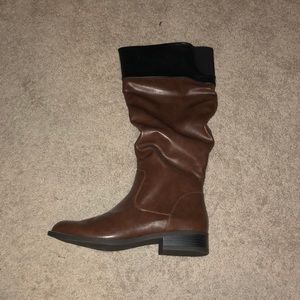 Brown and black boots